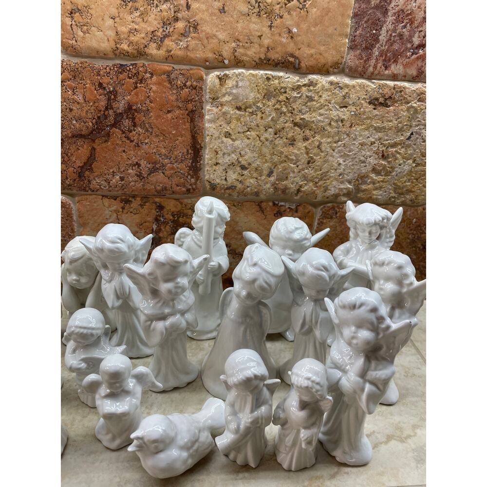 Figurines White Porcelain 23 Lot Angels Birds Crystal Signed Holiday Guardian - Picture 5 of 10